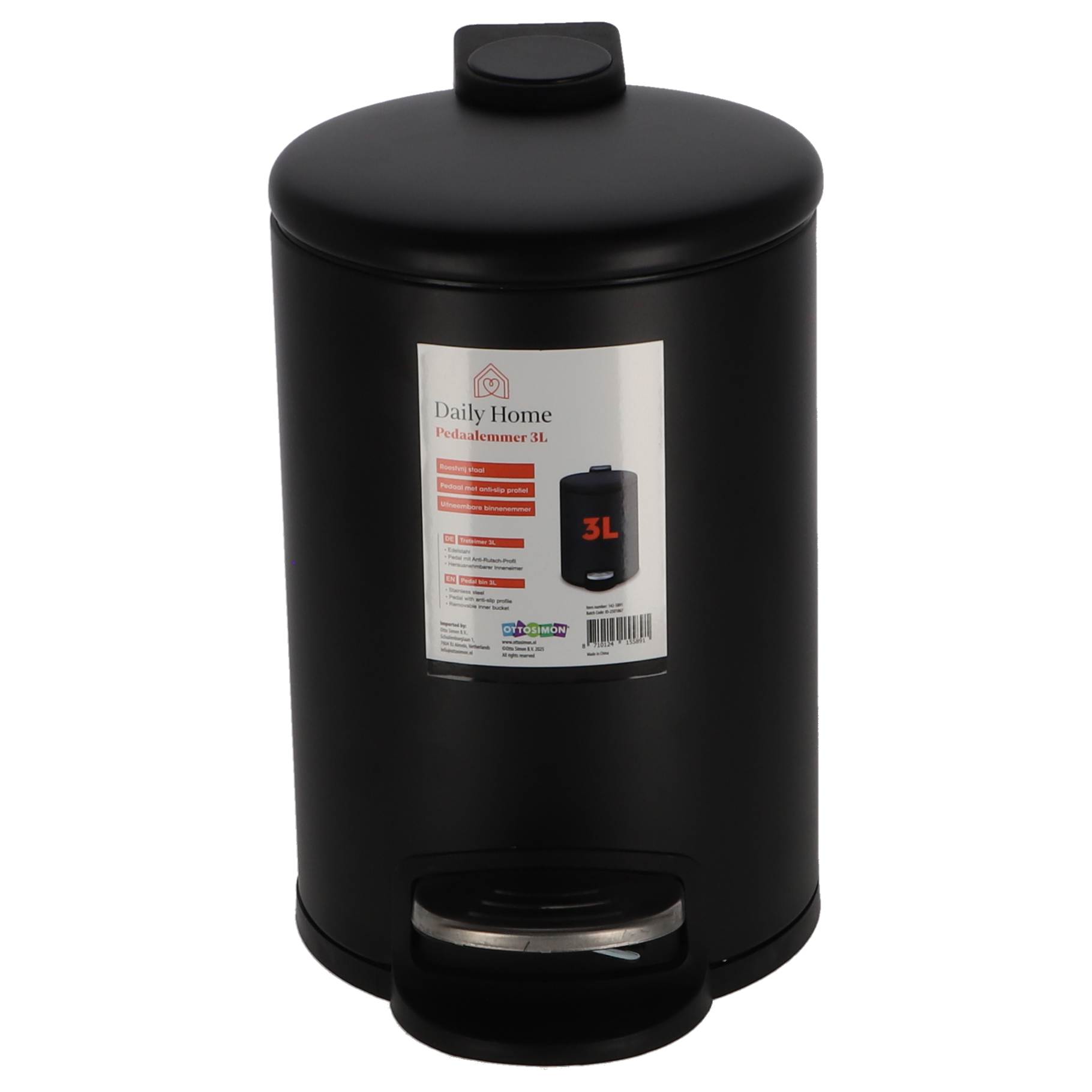 DAILY HOME PEDAALEMMER 3 LITER ZWART - 142 5891 - 333260