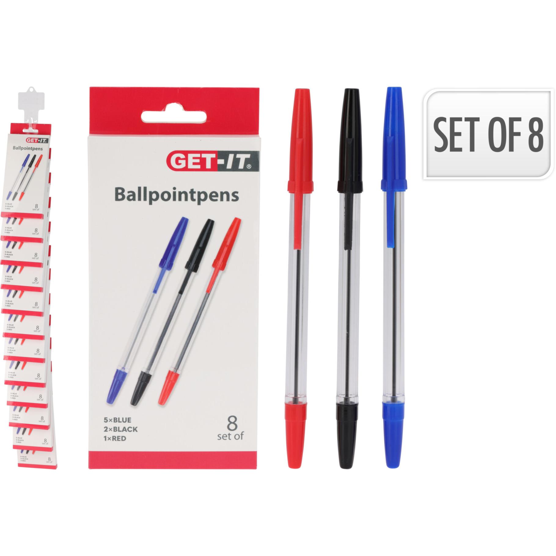 BALPENNEN SET 8 ST BLAUW ZWART ROOD - 219 0200 - 254138