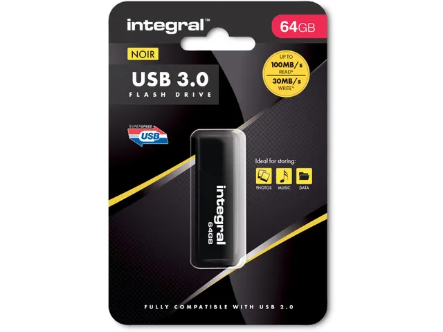 USB STICK INTEGRAL 64 GB 3.0 ZWART - 8 10 20 30 40 50 59 - 536594