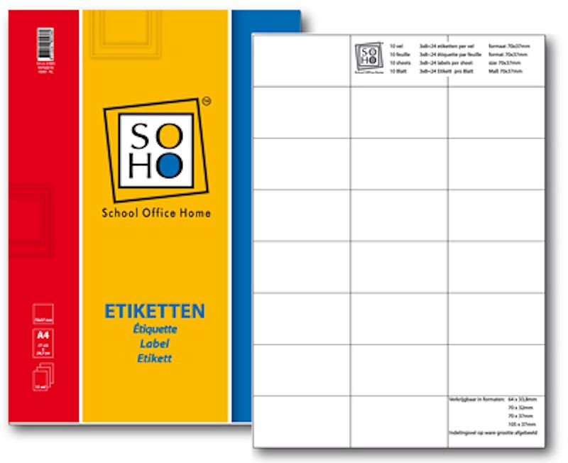 SOHO ETIKETTEN A4 70X37MM 10VEL A 24 ST - 8713261805360 - 247861