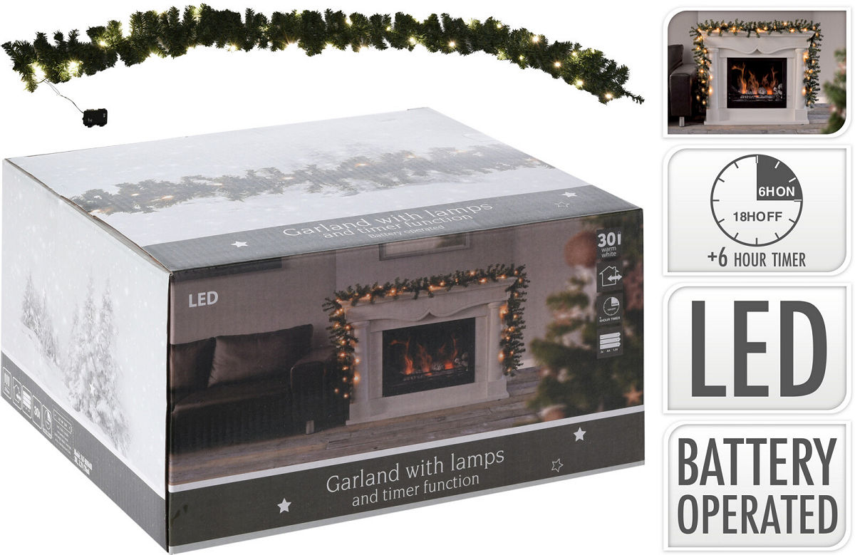 GUIRLANDE 30 LED 270CM+TIMER BATTERIJ - 8719202027327 - 503948