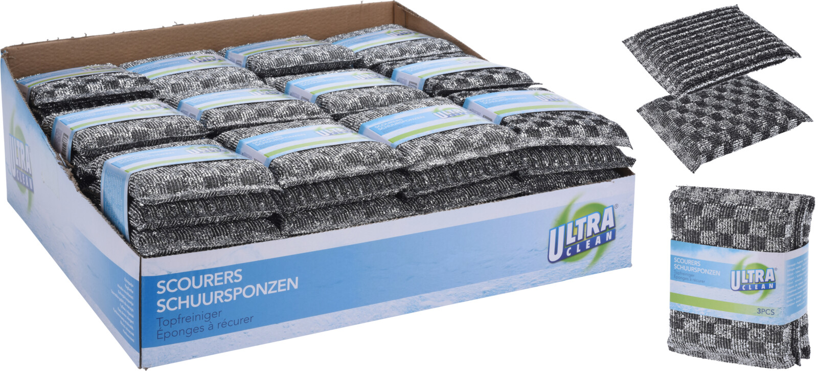 SCHUURSPONSJES SET 3 METAAL ULTRACLEAN - 8720573202633 - 256644