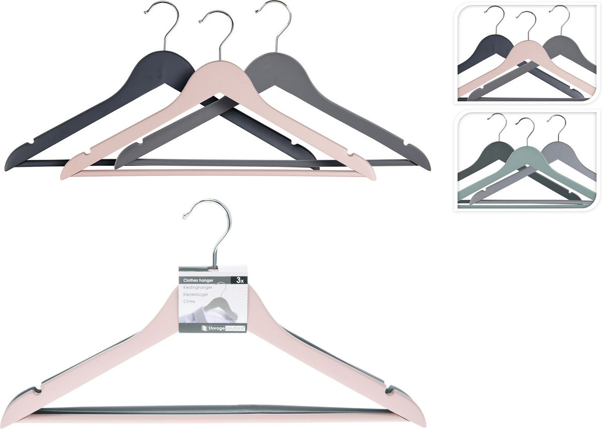 KLEDINGHANGER HOUT 3 STUKS ASSORTI KLEUR - 8720573543507 - 534663