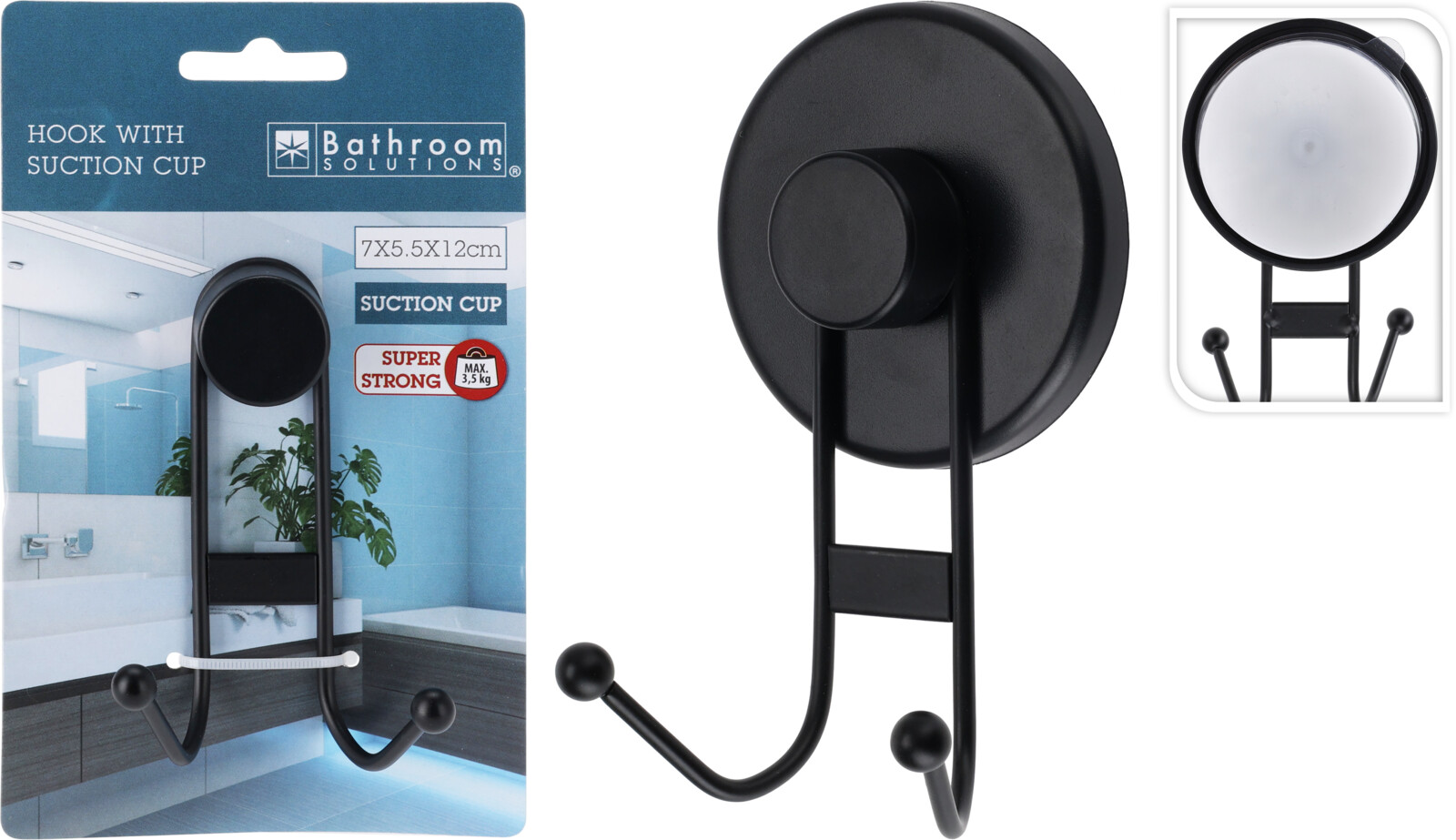 BADKAMER HAAK + ZUIGNAP ZWART - 8721037111720 - 250153