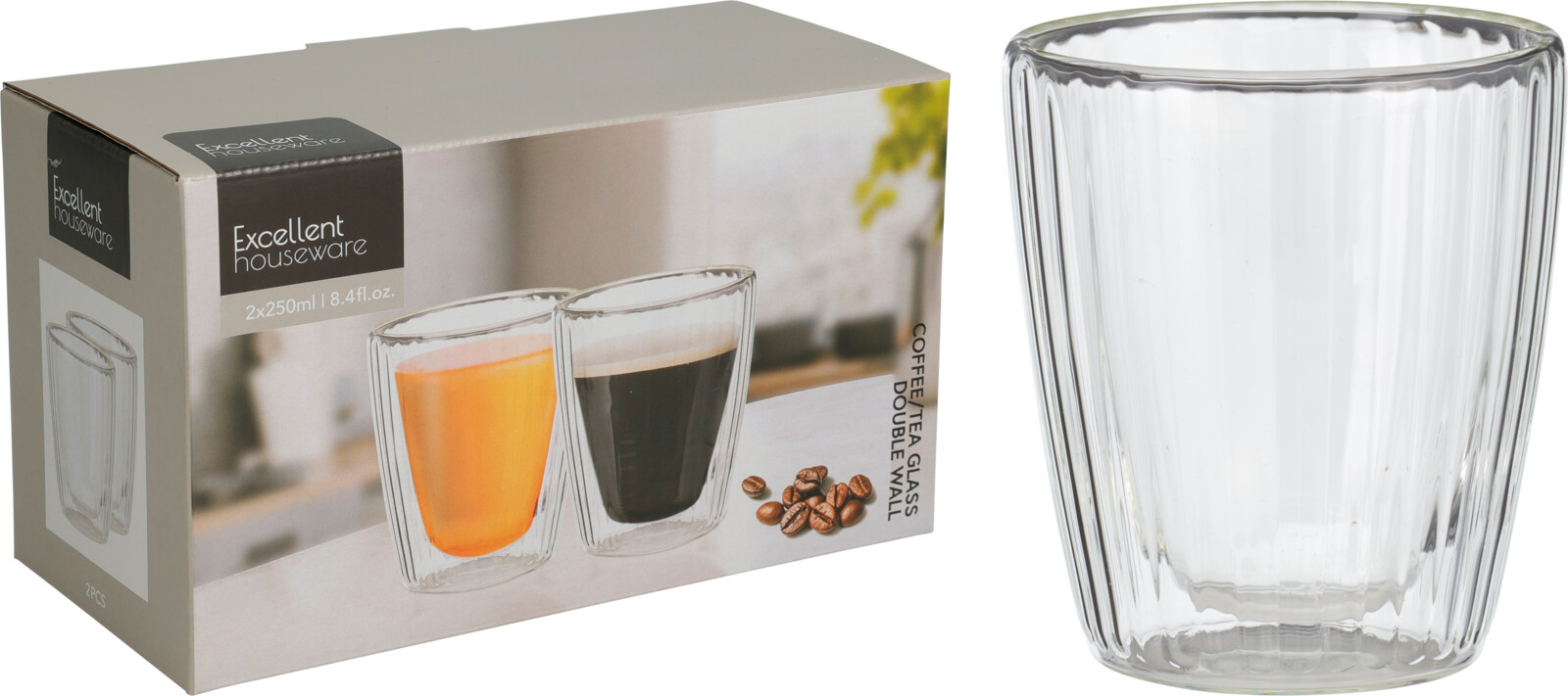 DUBBELWANDIG KOFFIE THEEGLAS 250ML 2X - 8721037535304 - 0010538427